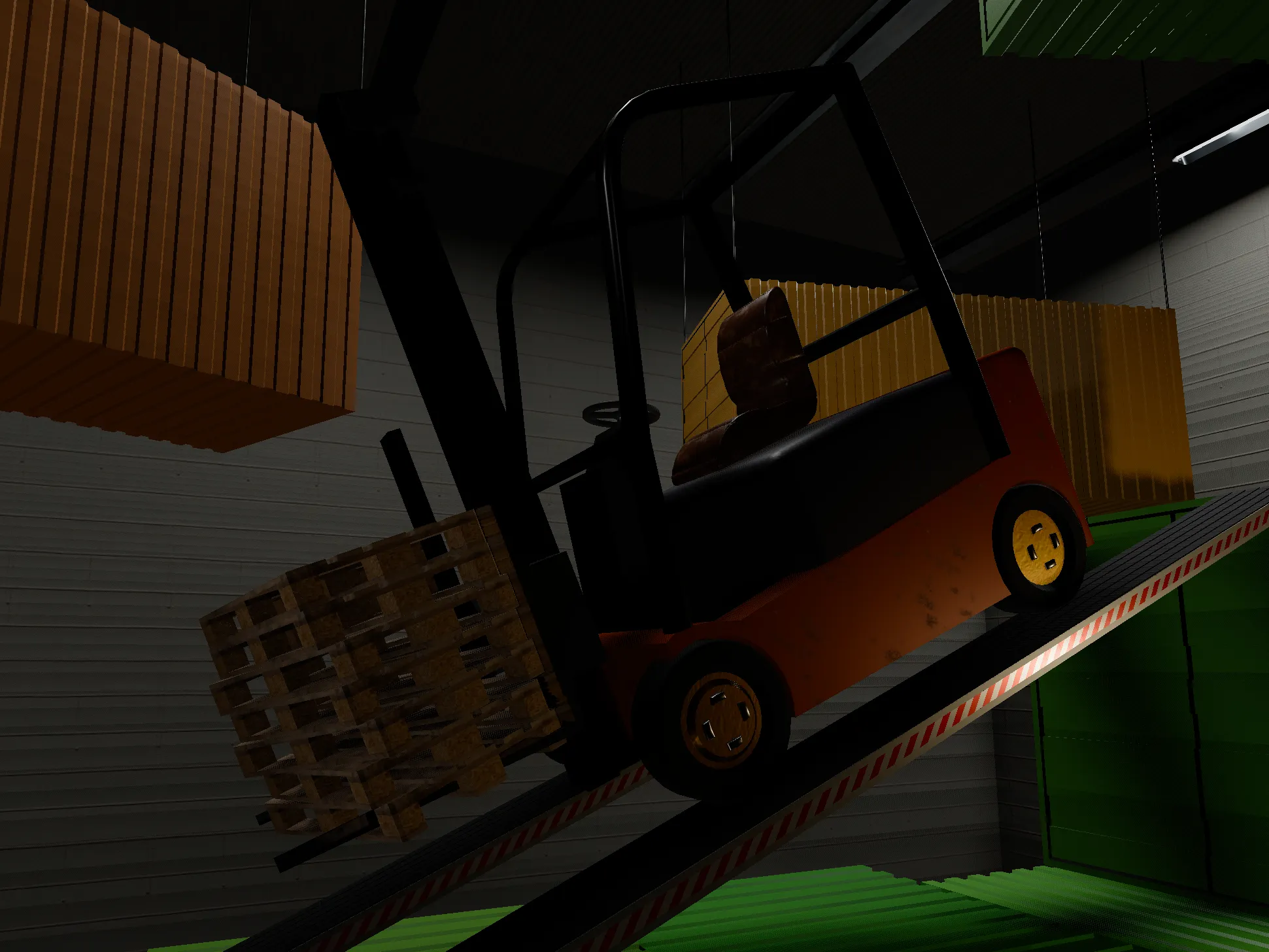 Forklift standing on a slope