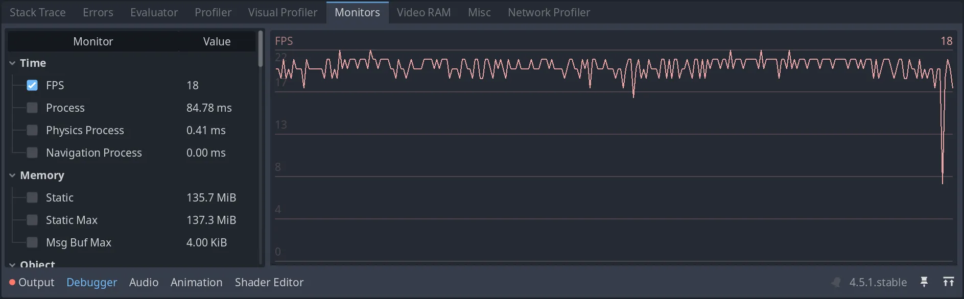Screenshot Godot performance tools FPS