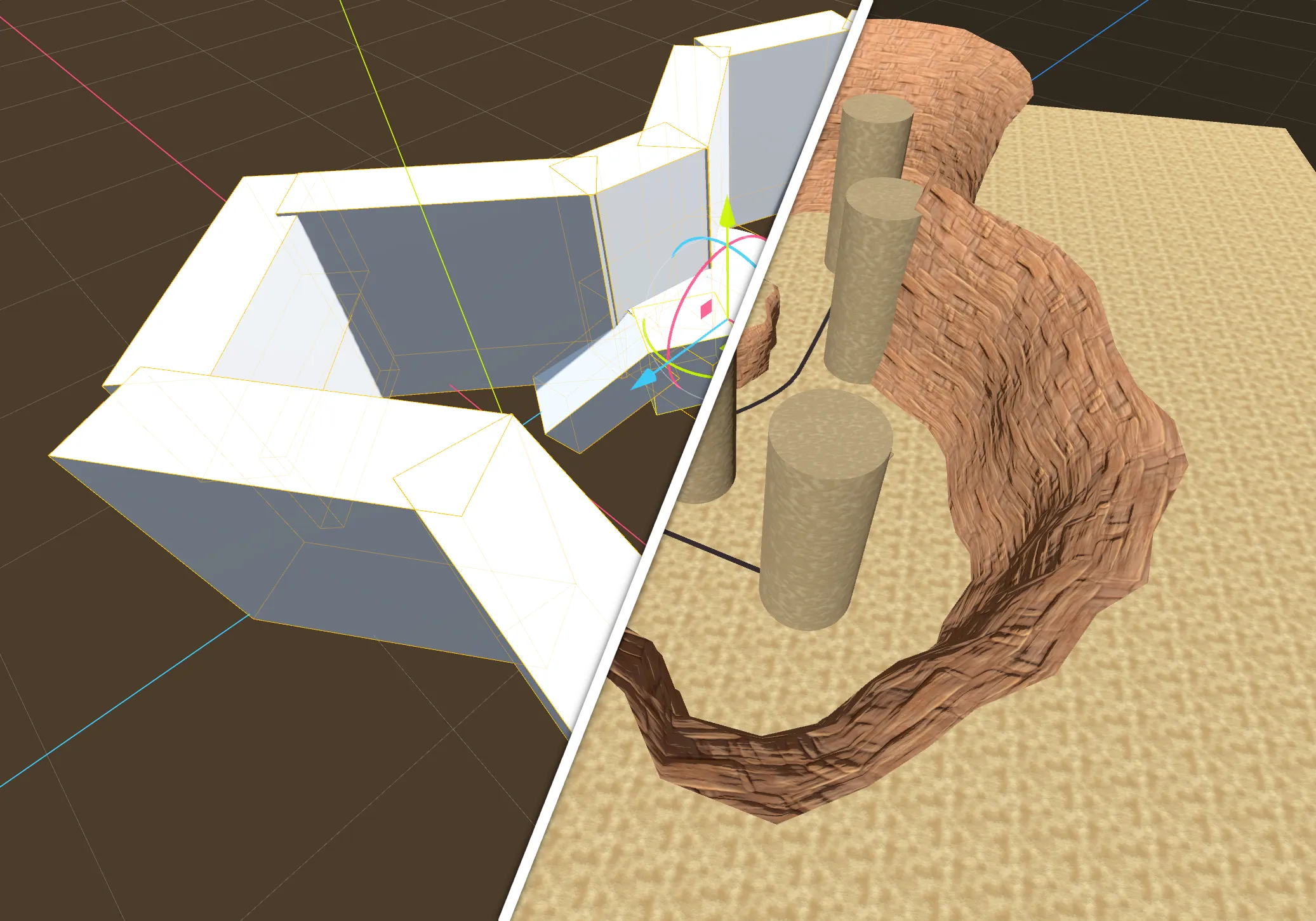 Comparison between Blockout and finished Level